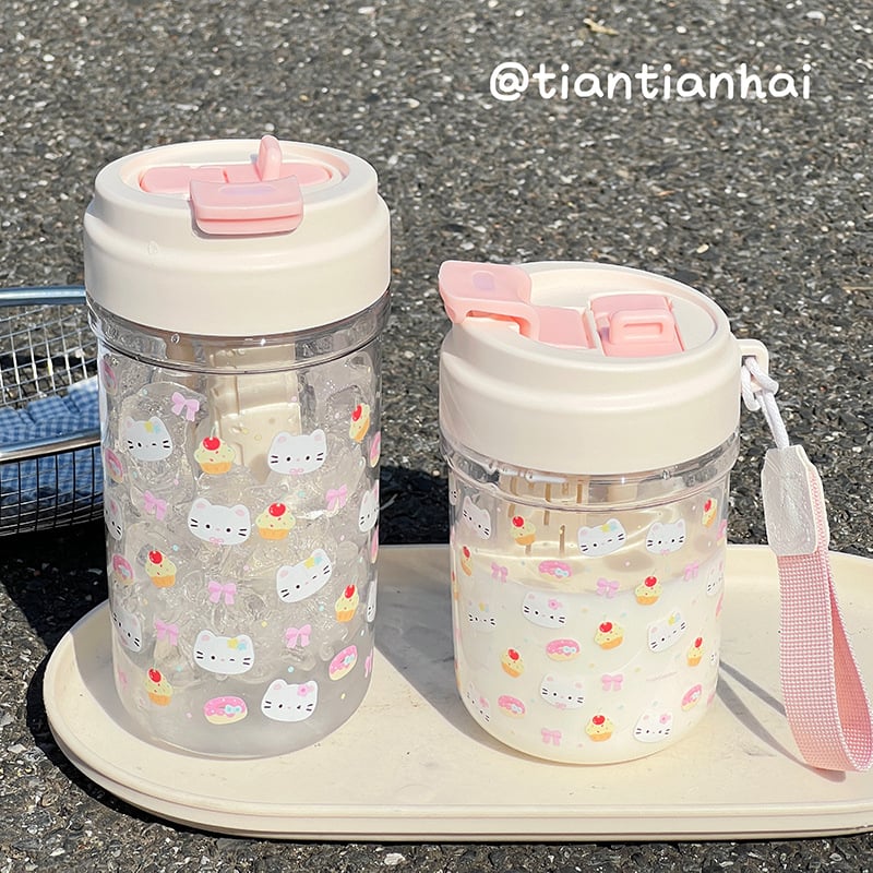 Cană din plastic cu pai, în stil desen animat, capacitate mare, portabilă și drăguță pentru fete