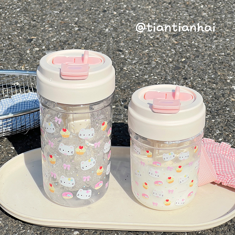 Cană din plastic cu pai, în stil desen animat, capacitate mare, portabilă și drăguță pentru fete