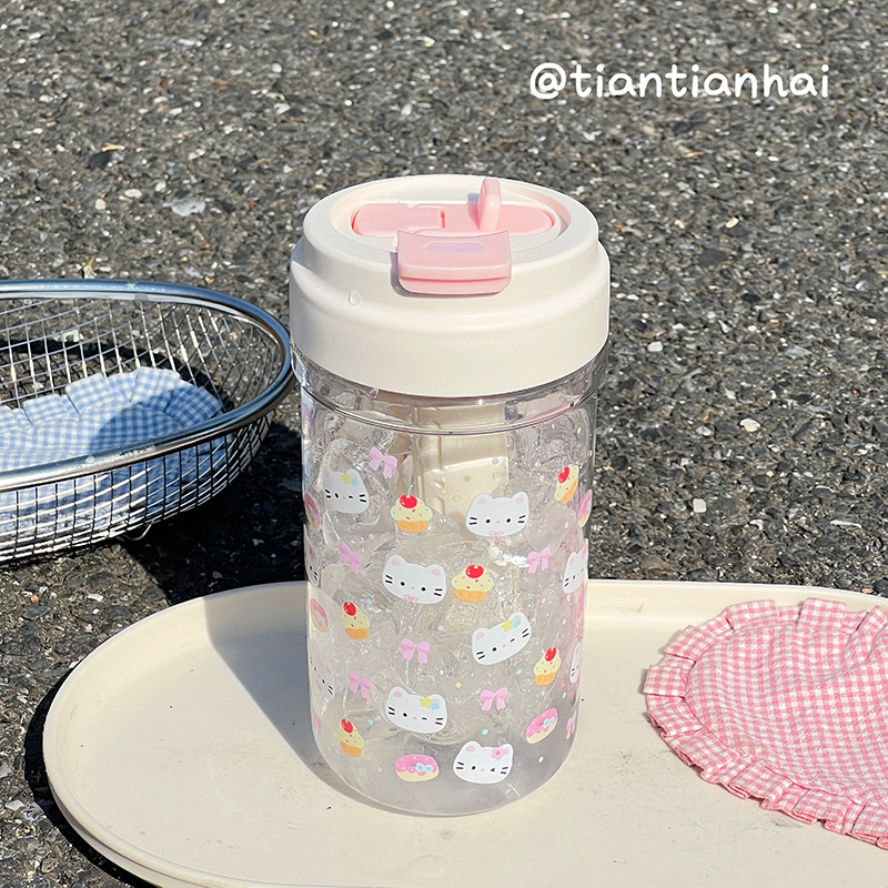 Cană din plastic cu pai, în stil desen animat, capacitate mare, portabilă și drăguță pentru fete