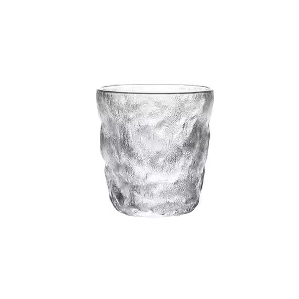 Pahar din sticlă cu model glaciar, cilindric, fără capac