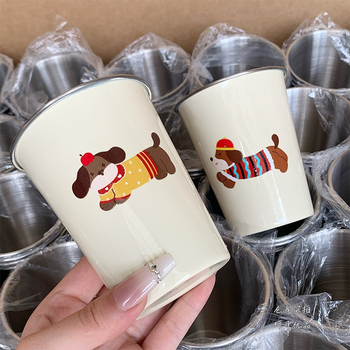 ceașcă din oțel inoxidabil cu pai și capac, design dachshund, pentru uz casnic