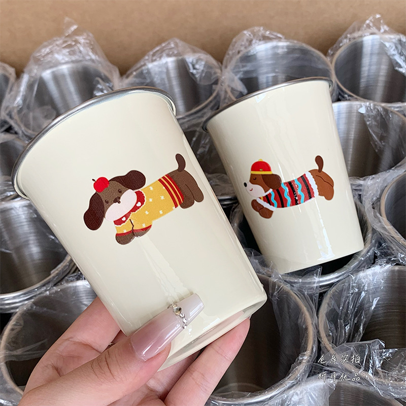 ceașcă din oțel inoxidabil cu pai și capac, design dachshund, pentru uz casnic