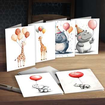 Set de felicitări cu animale în stil nordic pentru ziua de naștere, cu plicuri