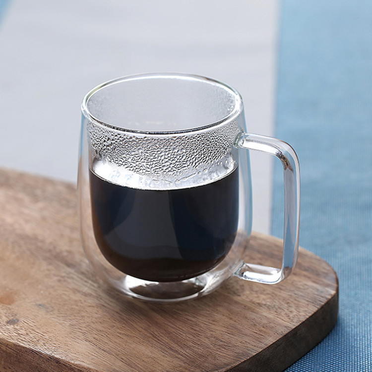 Cană din sticlă borosilicată pentru ceai cu lapte și cafea, un singur strat, transparentă, izolație termică, cu mâner, pentru casă și birou