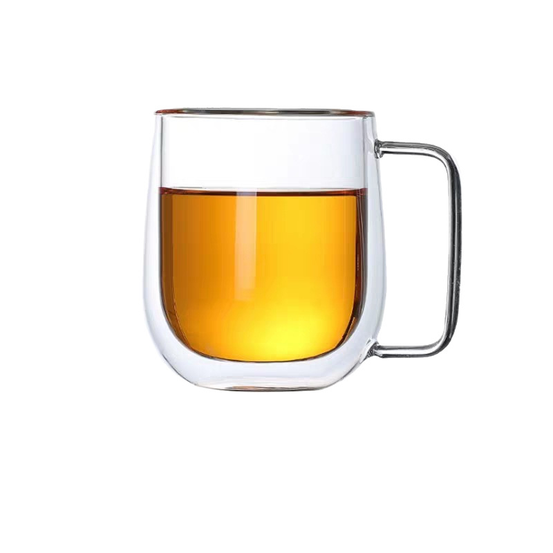 Cană din sticlă borosilicată pentru ceai cu lapte și cafea, un singur strat, transparentă, izolație termică, cu mâner, pentru casă și birou