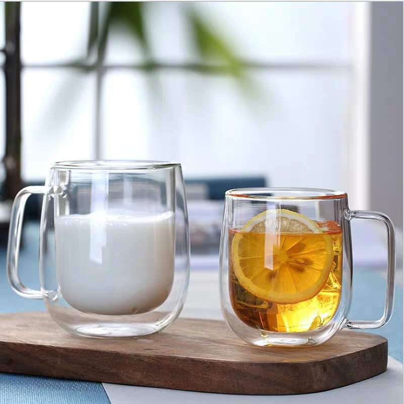 Cană din sticlă borosilicată pentru ceai cu lapte și cafea, un singur strat, transparentă, izolație termică, cu mâner, pentru casă și birou