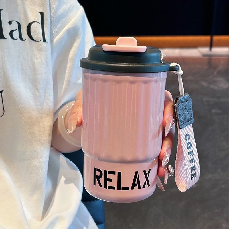 Cană portabilă de cafea cu design desen animat, din oțel inoxidabil 316, izolație termică, pentru femei