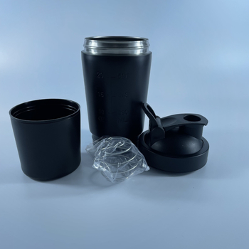 Sticlă shaker din oțel inoxidabil 304, 600 ml, compartiment dual cu spațiu pentru pudră, pentru shake-uri proteice