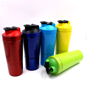 Sticlă shaker din oțel inoxidabil 304, 600 ml, compartiment dual cu spațiu pentru pudră, pentru shake-uri proteice