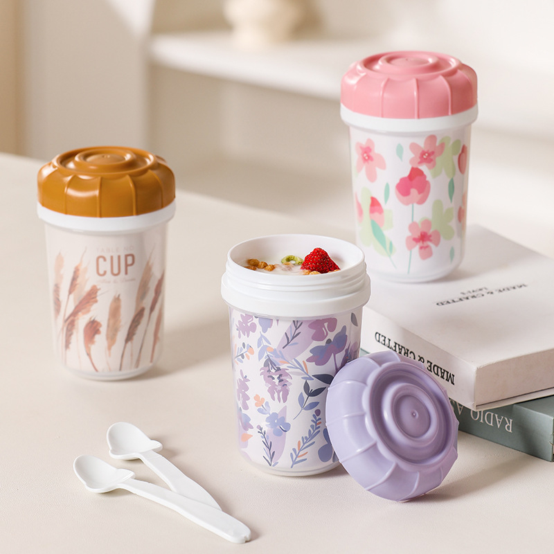 Ceașcă din plastic cu lingură pentru birou, mic dejun cu ovăz și lapte, shaker de proteine cu capacitate mare