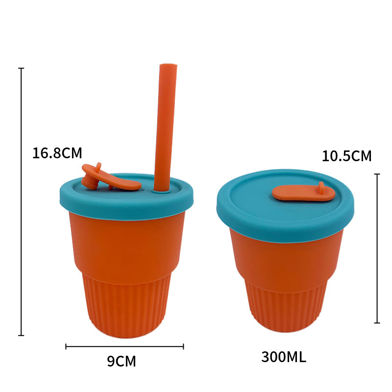 Pahar pentru copii din silicon de înaltă calitate, cu pai colorat, portabil, rezistent la căderi.