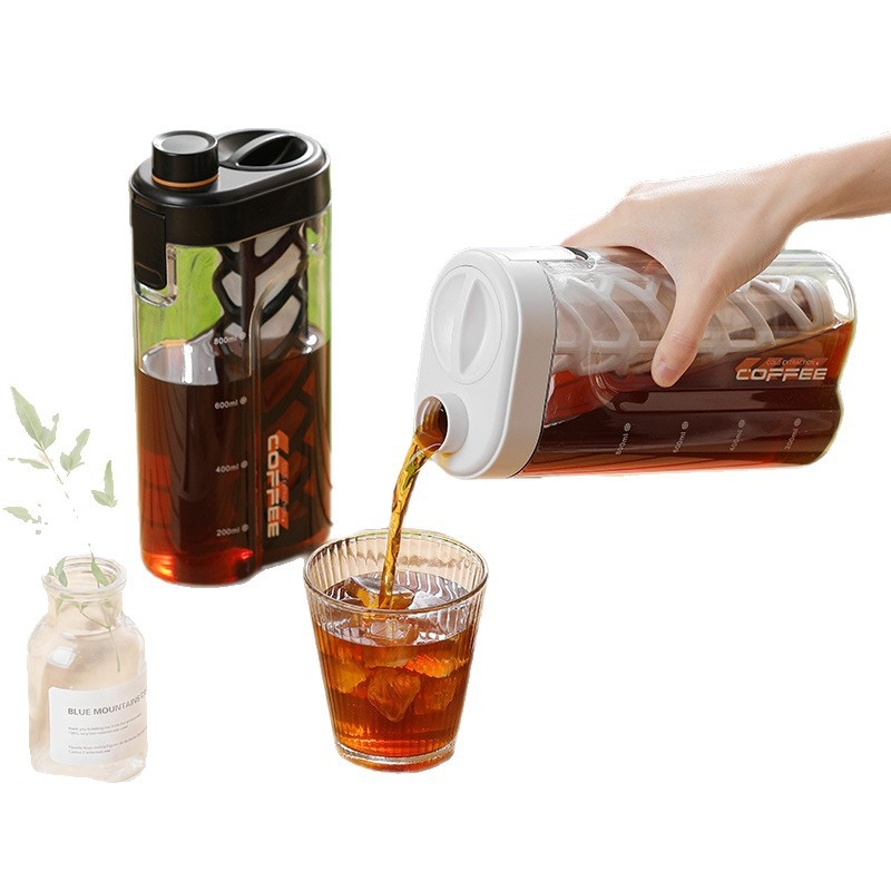 Cană carafă pentru infuzie la rece cu filtru de cafea și scară de măsurare, recipient de apă portabil, capacitate mare, pentru exterior și uz casnic, potrivit pentru frigider