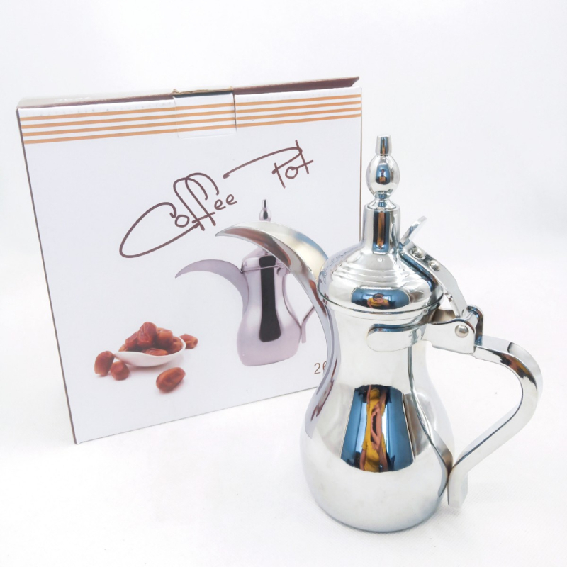 Cafetieră arabă din oțel inoxidabil și ceainic pentru apă caldă, stil Orientul Mijlociu, auriu sau argintiu