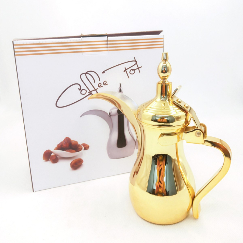 Cafetieră arabă din oțel inoxidabil și ceainic pentru apă caldă, stil Orientul Mijlociu, auriu sau argintiu