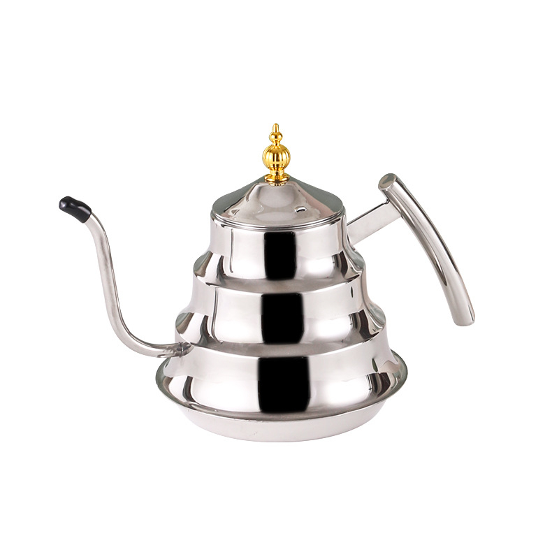 Ceainic din oțel inoxidabil cu filtru, finisaj auriu, cu design inspirat de bambus, cioc lung, pentru cafea și ceai, potrivit pentru plite cu inducție.