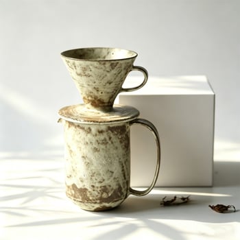 Set ceramic pentru cafea, pentru preparare manuală acasă, cu V60 pour-over și filtru japonez, realizat manual