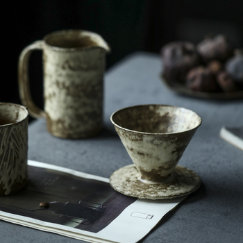 Set ceramic pentru cafea, pentru preparare manuală acasă, cu V60 pour-over și filtru japonez, realizat manual