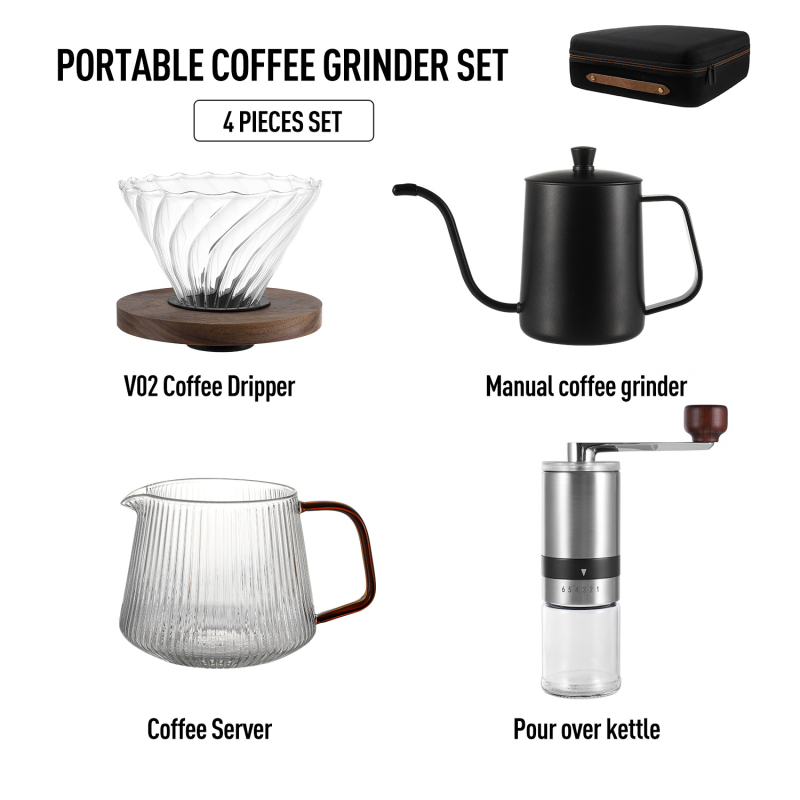 Set de cafea pour-over pentru călătorii și drumeții – set complet de echipamente și accesorii pentru cafea, cutie cadou