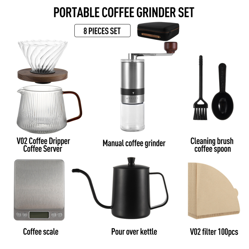 Set de cafea pour-over pentru călătorii și drumeții – set complet de echipamente și accesorii pentru cafea, cutie cadou