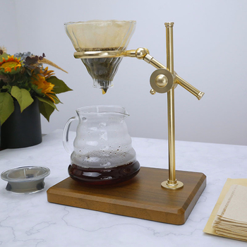 Cană de cafea turnată manual din sticlă borosilicat, suport din alamă și filtru de cafea pentru picurare