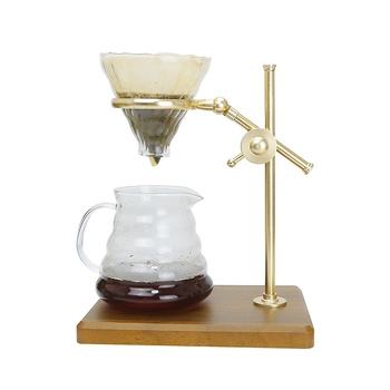 Cană de cafea turnată manual din sticlă borosilicat, suport din alamă și filtru de cafea pentru picurare