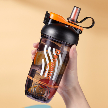 Cană shaker creativă dublă cu bilă din oțel pentru amestec cafelei și pudră proteică, din plastic Tritan, cană de apă pentru elevi