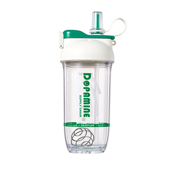Cană shaker creativă dublă cu bilă din oțel pentru amestec cafelei și pudră proteică, din plastic Tritan, cană de apă pentru elevi