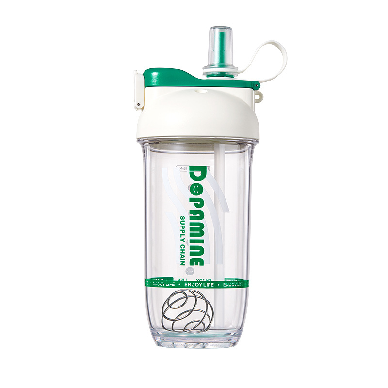 Cană shaker creativă dublă cu bilă din oțel pentru amestec cafelei și pudră proteică, din plastic Tritan, cană de apă pentru elevi
