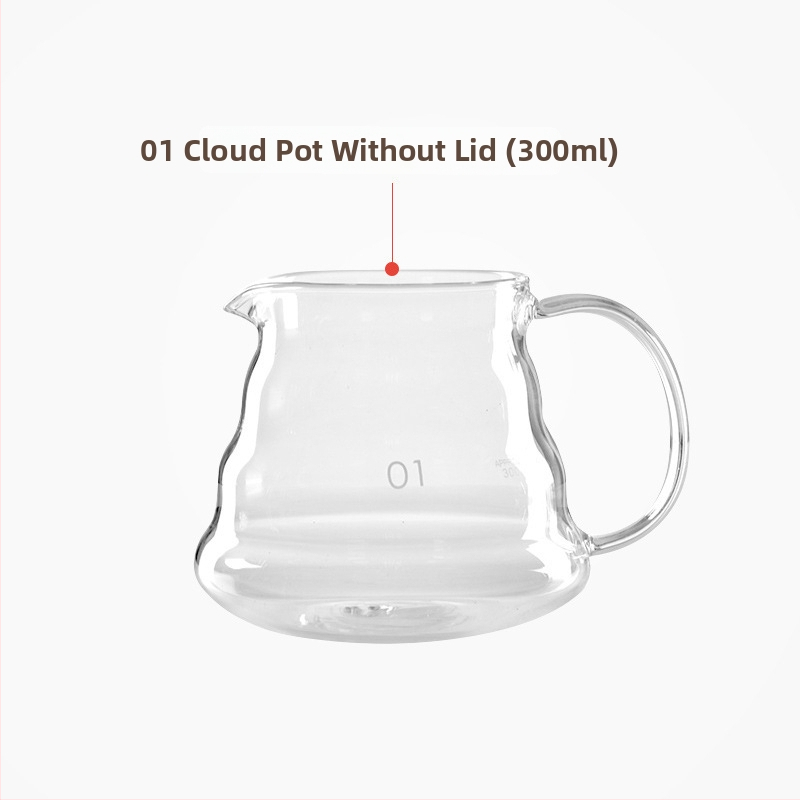 Ručne varná kanvička zo série Cloud, hrubé tepelne odolné sklo, filter na ľadové kvapky, V60 ručné zalievanie, malé šálky, možné zohriať