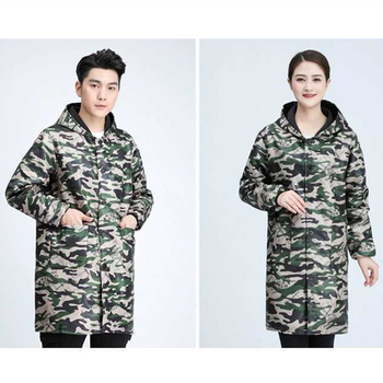Férfi kapucnis munkaruha fleece-béléssel, camuflázs mintával, téli kék