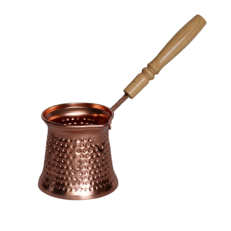 Cezvă turcească pentru cafea cu acoperire din cupru și corp din aluminiu îngroșat, oală de lapte cu mâner din lemn, stil retro