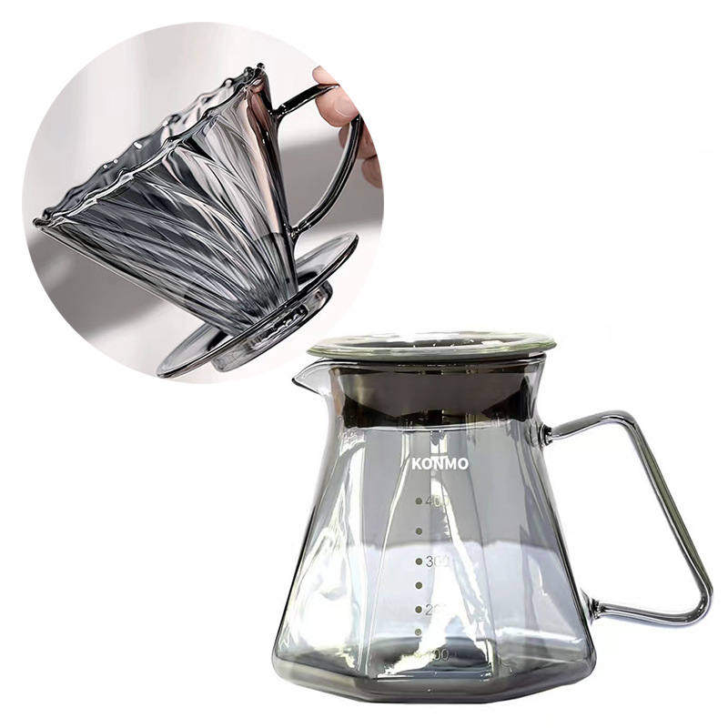 Moka pot din sticlă borosilicat de înaltă temperatură, realizare manuală, design inspirat de nori, aparat pentru infuzie, gri fumuriu, rezistent la temperaturi