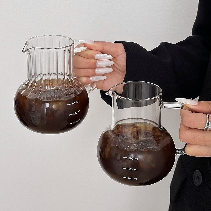 Ceainic din sticlă borosilikat rezistent la căldură pentru cafea pour-over, cu mâner