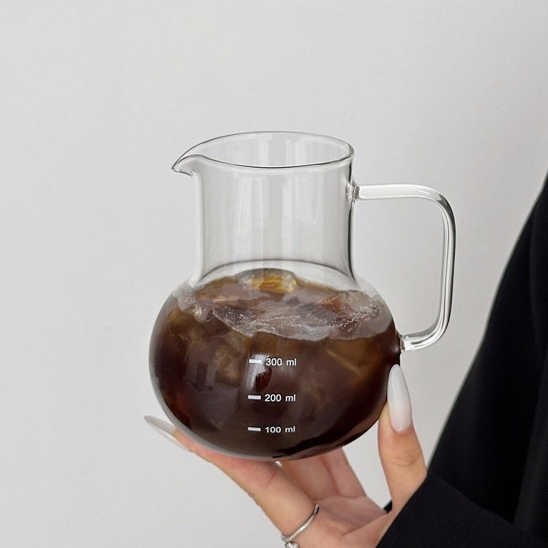 Ceainic din sticlă borosilikat rezistent la căldură pentru cafea pour-over, cu mâner