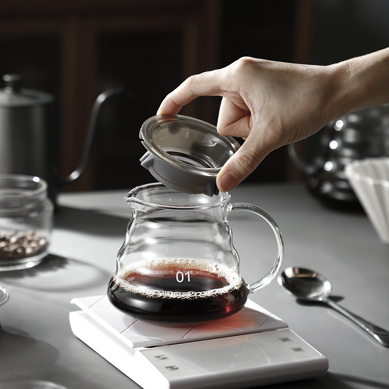 Cană de cafea din sticlă rezistentă la căldură, pentru filtru turnat manual, 360ml/600ml
