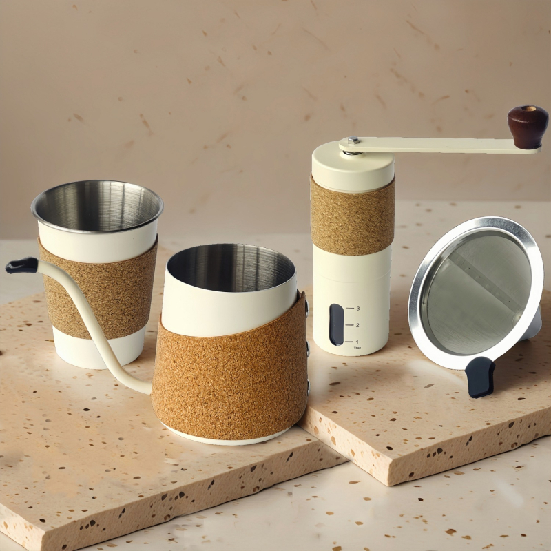Set de instrumente pentru cafea turnată manual — set complet cadou cu râșniță manuală, ceainic de turnare, ceașcă de filtrare și ceașcă de cafea