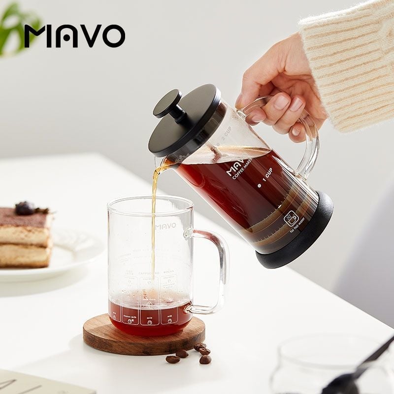 Cafetieră franceză din sticlă cu filtru dublu