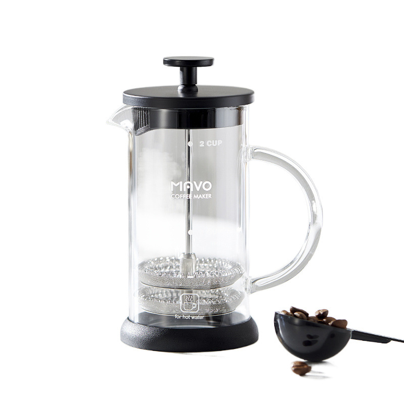 Cafetieră franceză din sticlă cu filtru dublu