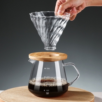Set din sticlă pentru cafea turnată, cu filtru și scară de măsură