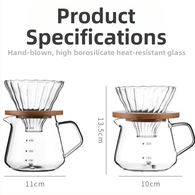 Sklenená súprava na kávu pour-over so filtre a meracou stupnicou