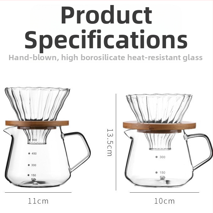 Sklenená súprava na kávu pour-over so filtre a meracou stupnicou