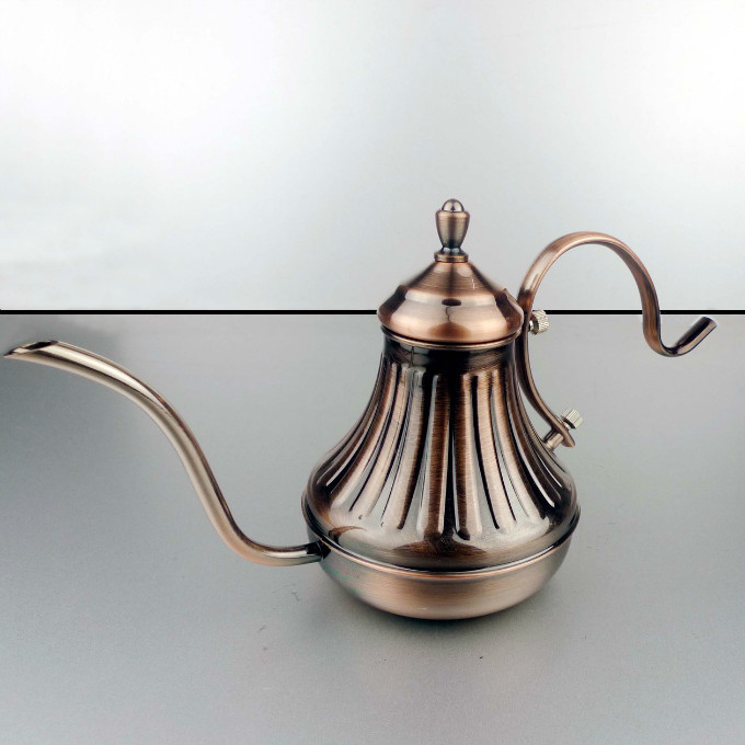 Ceainic pour-over din oțel inoxidabil 304, gură lungă îngustă, finisaj bronz
