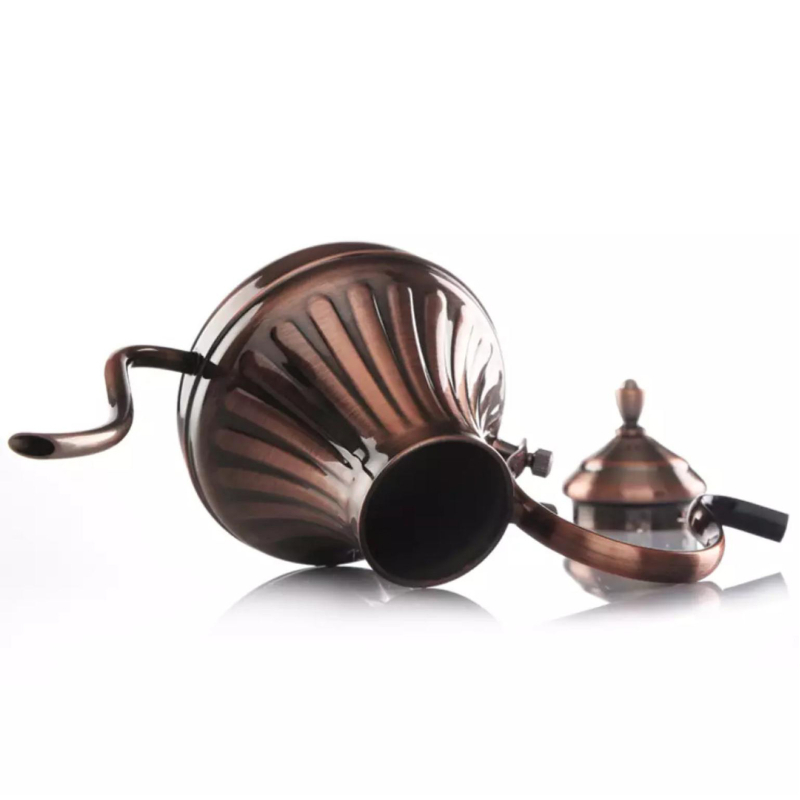 Ceainic pour-over din oțel inoxidabil 304, gură lungă îngustă, finisaj bronz