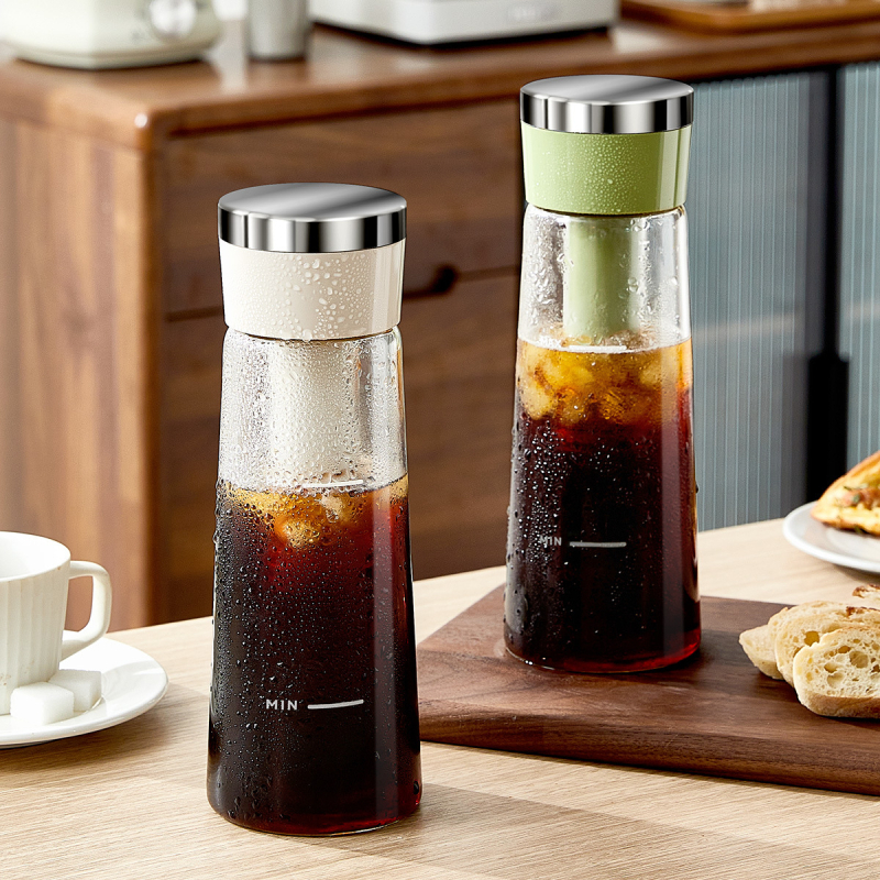 Set pentru extracție la rece din sticlă borosilică: ceainic pentru cafea rece, ceașcă pentru cafea rece, sticluță cu apă rece, sticluță cu ceai de fructe
