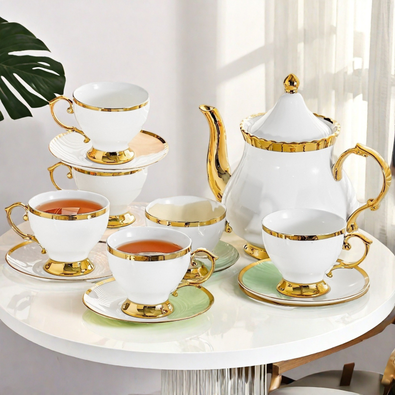 Set ceramic de cafea și farfurioare cu design european minimalist pentru birou și ceaiul de după-amiază, protecție împotriva arsurilor