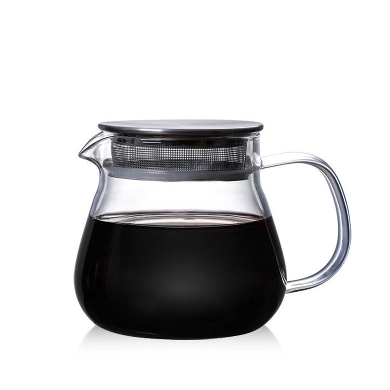 Vas de cafea din sticla cu capac, pentru uz casnic – recipient filtrant portabil pentru cold brew și preparare prin turnare manuală.