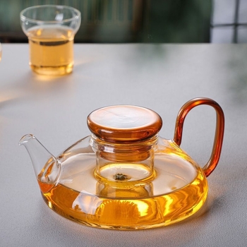 Ceainic din sticlă colorată, cu filtru și separare ceai-apă, design modern simplu pentru uz casnic