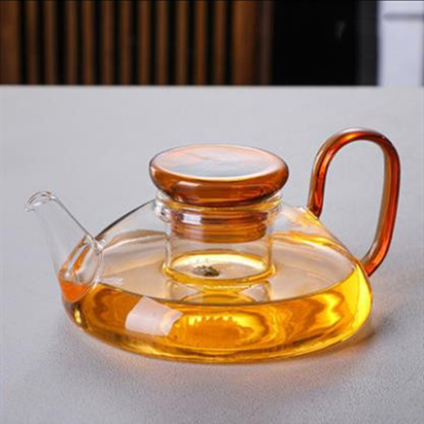 Ceainic din sticlă colorată, cu filtru și separare ceai-apă, design modern simplu pentru uz casnic