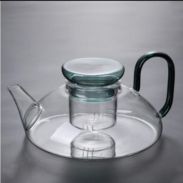 Ceainic din sticlă colorată, cu filtru și separare ceai-apă, design modern simplu pentru uz casnic