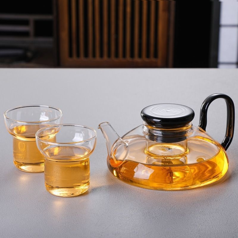 Ceainic din sticlă colorată, cu filtru și separare ceai-apă, design modern simplu pentru uz casnic